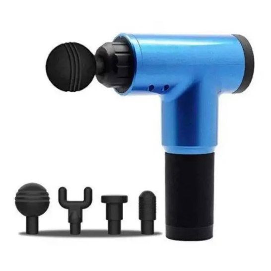 Аккумуляторный массажер Fascial Gun KH-320 портативный ручной ударный мышечный пистолет 4 насадки синий ws15677-1 фото
