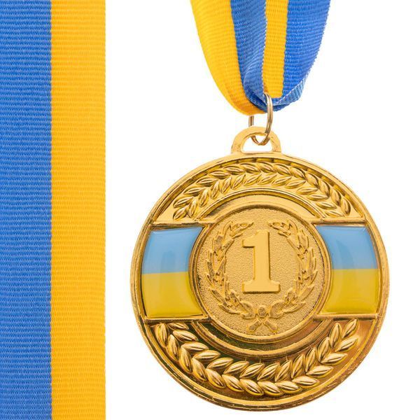 Медаль спортивная с лентой SP-Sport UKRAINE с украинской символикой C-6864 o6,5см золото, серебро, бронза C-6864 фото