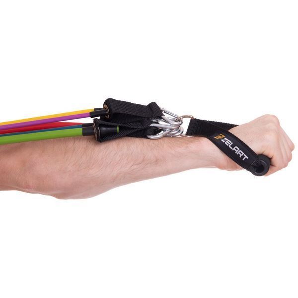 Эспандер многофункциональный для фитнеса 5 жгутов Zelart Resistance Band FI-2625 в чехле разноцветный FI-2625 фото