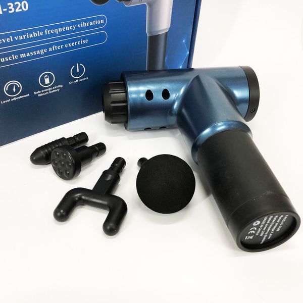 Аккумуляторный массажер Fascial Gun KH-320 портативный ручной ударный мышечный пистолет 4 насадки синий ws15677-1 фото