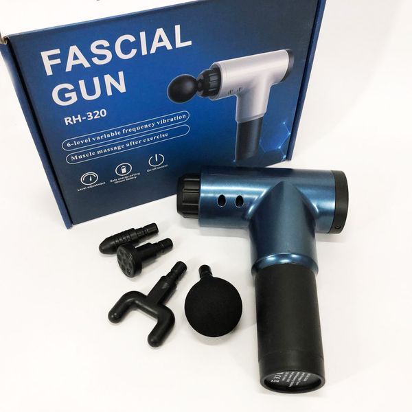 Аккумуляторный массажер Fascial Gun KH-320 портативный ручной ударный мышечный пистолет 4 насадки синий ws15677-1 фото