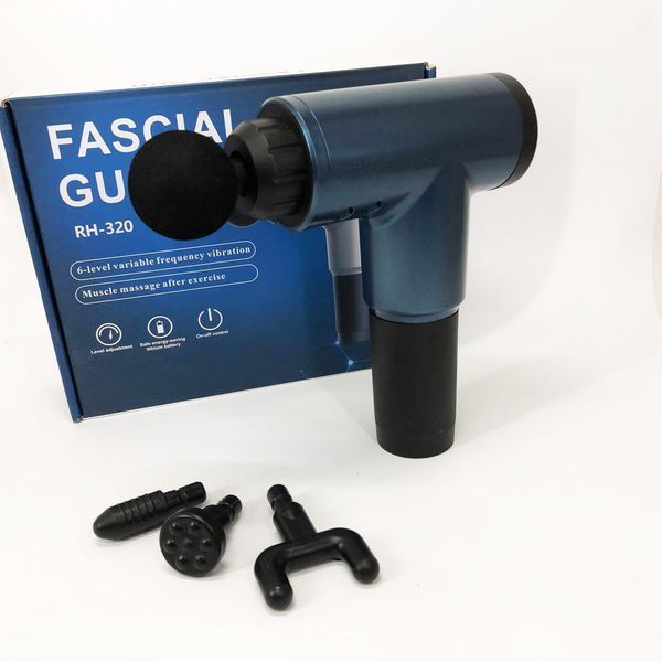 Аккумуляторный массажер Fascial Gun KH-320 портативный ручной ударный мышечный пистолет 4 насадки синий ws15677-1 фото
