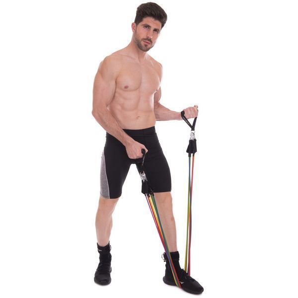 Эспандер многофункциональный для фитнеса 5 жгутов Zelart Resistance Band FI-2625 в чехле разноцветный FI-2625 фото