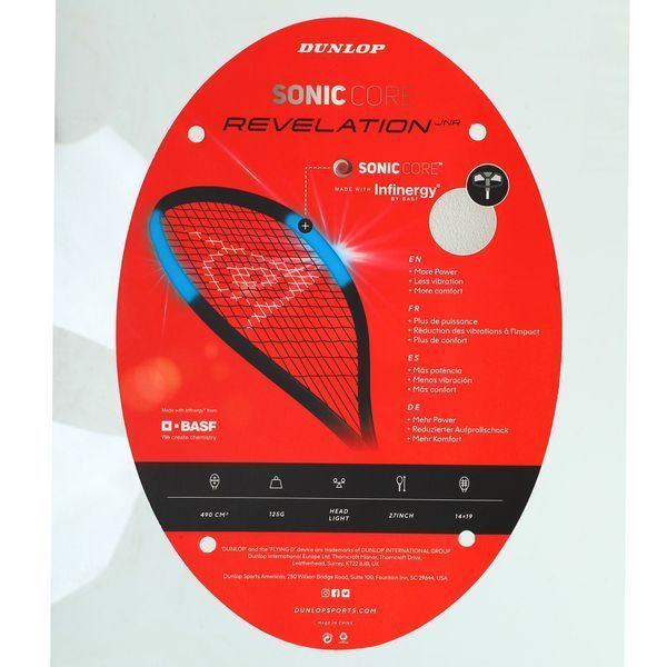 Ракетка для сквоша юниорская 25' DUNLOP SONICCORE REVELATION JNR HQ DL10314040 11+лет красный-черный DL10314040 фото