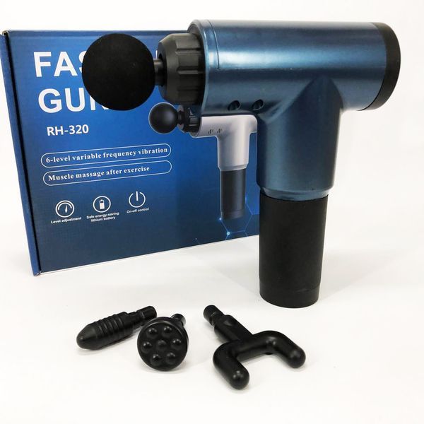 Аккумуляторный массажер Fascial Gun KH-320 портативный ручной ударный мышечный пистолет 4 насадки синий ws15677-1 фото