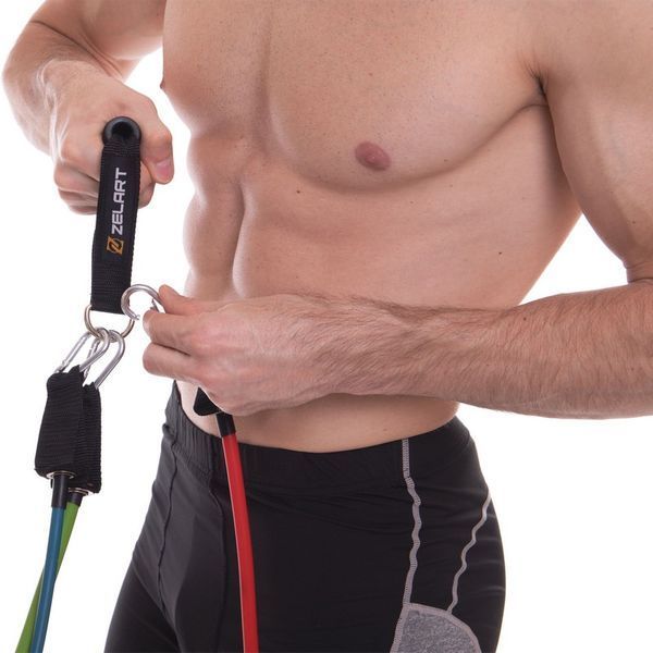 Эспандер многофункциональный для фитнеса 5 жгутов Zelart Resistance Band FI-2625 в чехле разноцветный FI-2625 фото