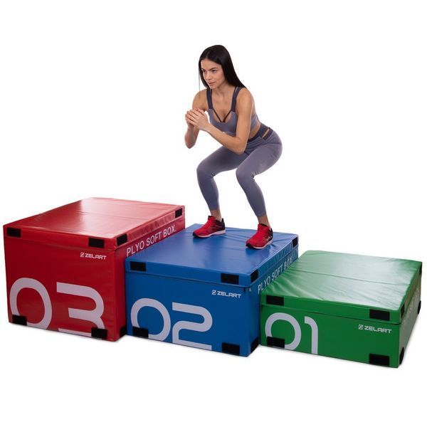 Бокс плиометрический тумба для кроссфита Плиобокс набор 3 бокса Plyo boxes Zelart FI-3634 3шт 90х75х30/45/60см зеленый, синий, красный FI-3634 фото