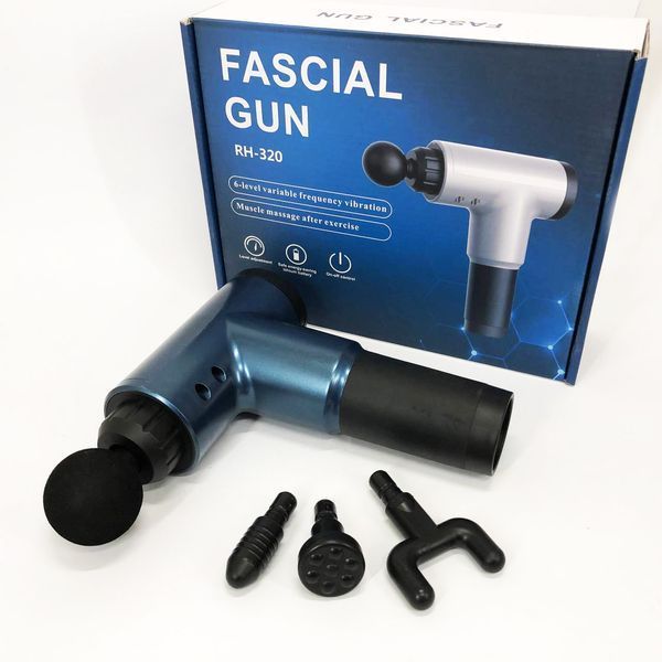 Аккумуляторный массажер Fascial Gun KH-320 портативный ручной ударный мышечный пистолет 4 насадки синий ws15677-1 фото