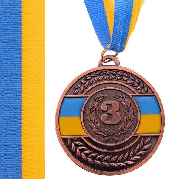 Медаль спортивная с лентой SP-Sport UKRAINE с украинской символикой C-6864 o6,5см золото, серебро, бронза C-6864 фото