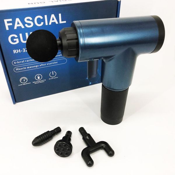 Аккумуляторный массажер Fascial Gun KH-320 портативный ручной ударный мышечный пистолет 4 насадки синий ws15677-1 фото
