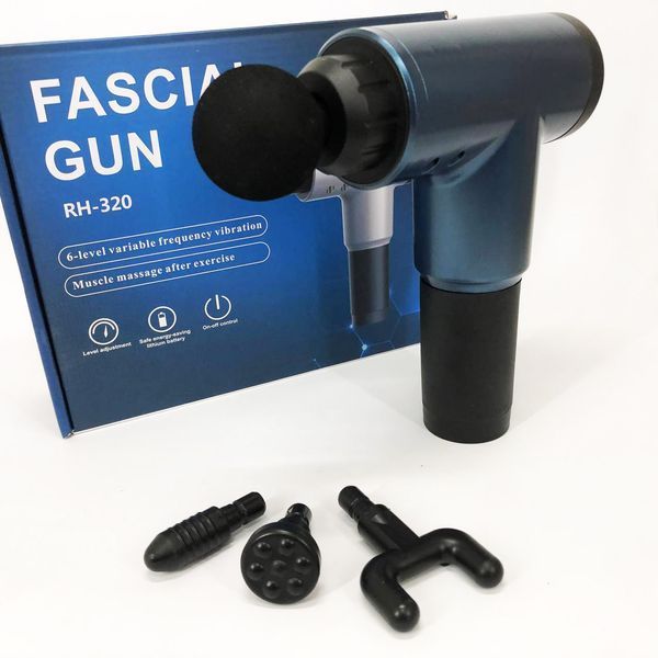 Аккумуляторный массажер Fascial Gun KH-320 портативный ручной ударный мышечный пистолет 4 насадки синий ws15677-1 фото