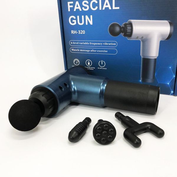Аккумуляторный массажер Fascial Gun KH-320 портативный ручной ударный мышечный пистолет 4 насадки синий ws15677-1 фото