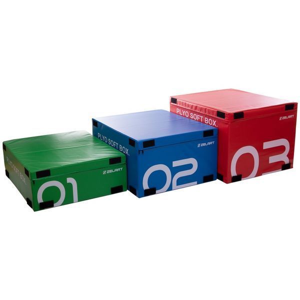 Бокс плиометрический тумба для кроссфита Плиобокс набор 3 бокса Plyo boxes Zelart FI-3634 3шт 90х75х30/45/60см зеленый, синий, красный FI-3634 фото